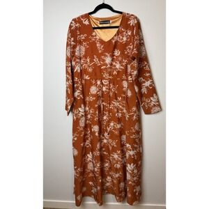 Sunda Fashion Floral Orange White Maxi Dress w/ Drawstring Waist Sz 58